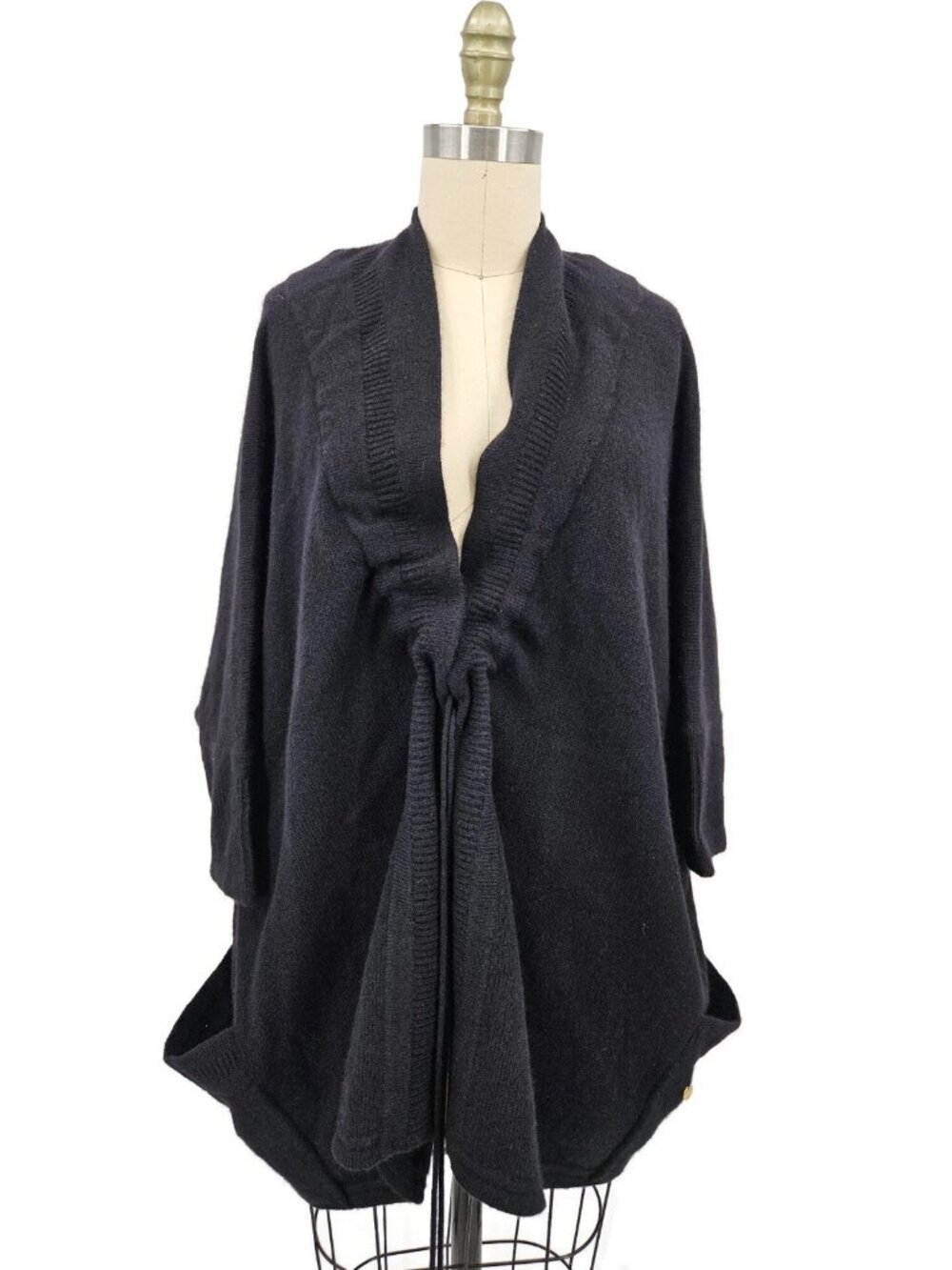 Escada Black Cashmere Cardigan Sweater Womens 40 Oversized Pockets Tie Front